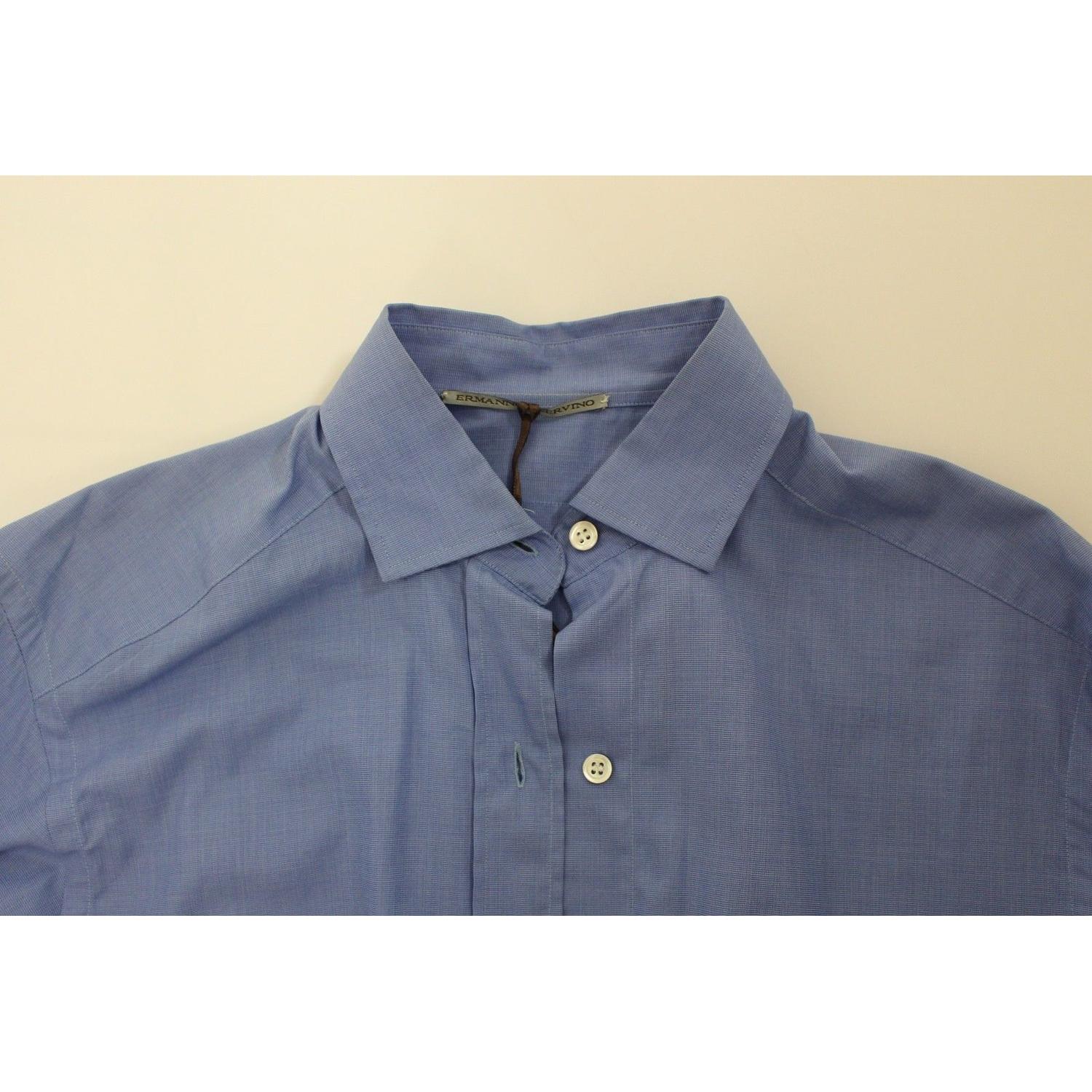 Ermanno Scervino Blue Cotton Dress Classic Fit Shirt