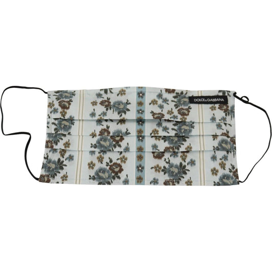 Dolce & Gabbana White Floral Cotton Pleated Elastic Ear Strap Face Mask