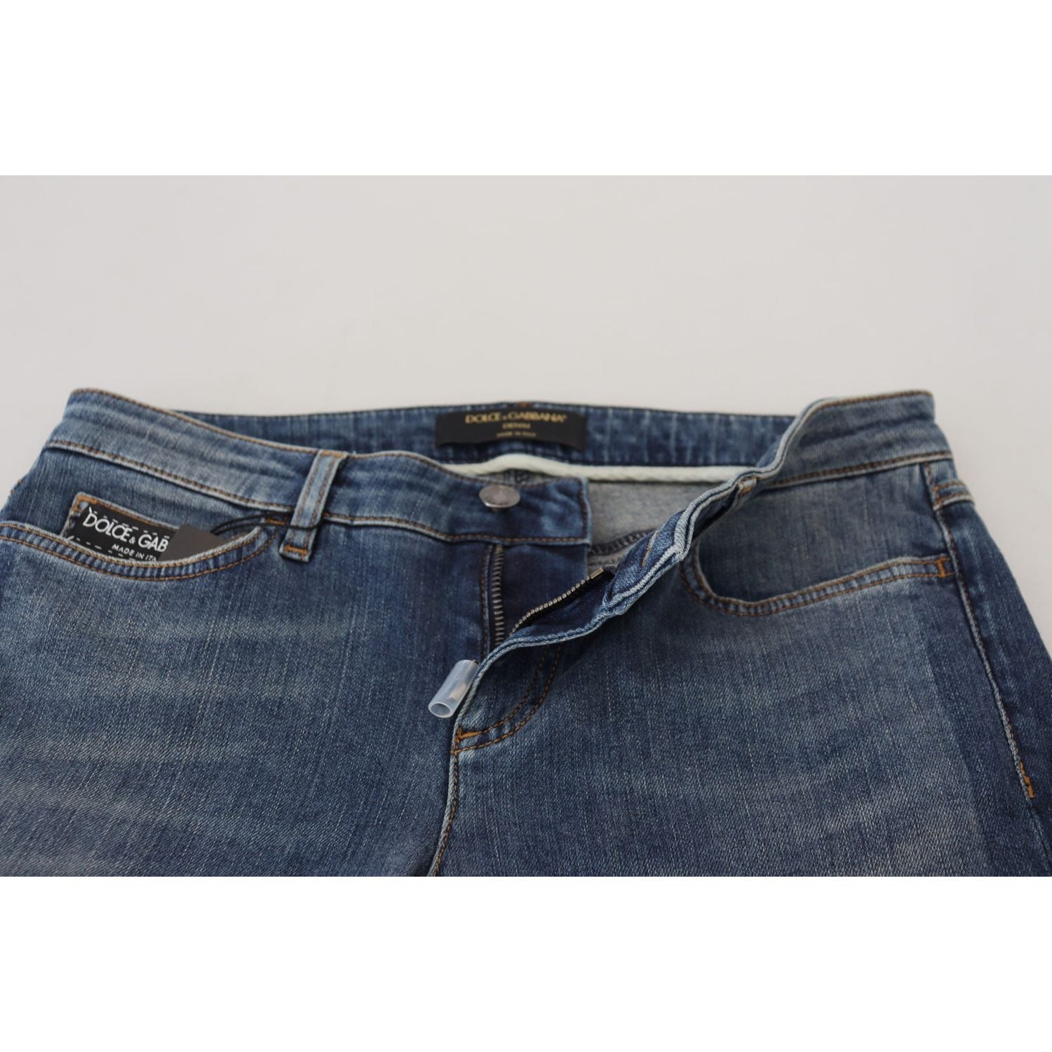 Dolce & Gabbana Blue Washed Cotton Tattered Denim Jeans