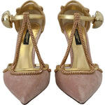 Dolce & Gabbana Pink Crystal T-strap Heels Pumps Shoes LA10020 - 36