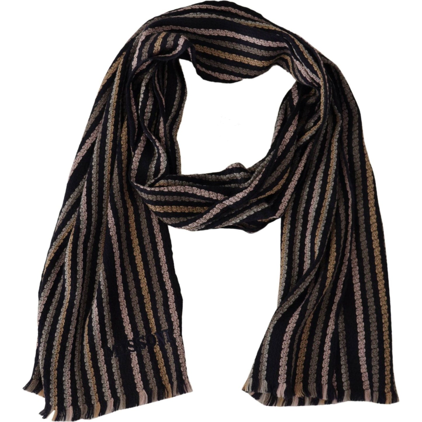 Missoni Multicolor Stripes Wool Knit Fringe Shawl Scarf MS6522
