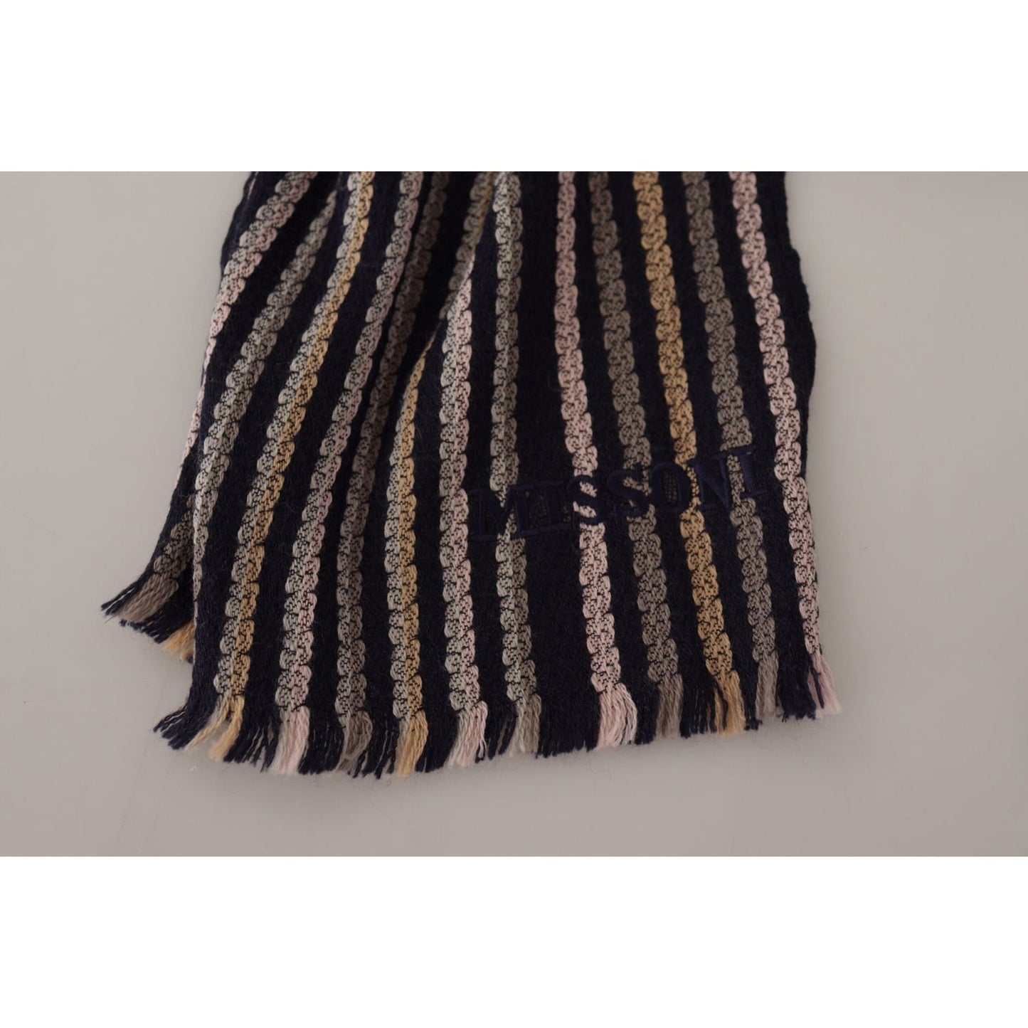 Missoni Multicolor Stripes Wool Knit Fringe Shawl Scarf MS6522