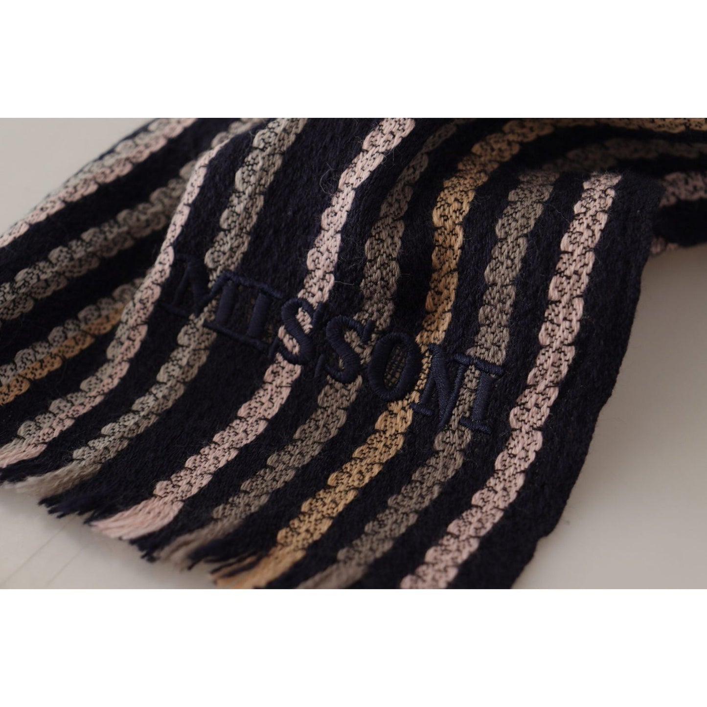 Missoni Multicolor Stripes Wool Knit Fringe Shawl Scarf MS6522