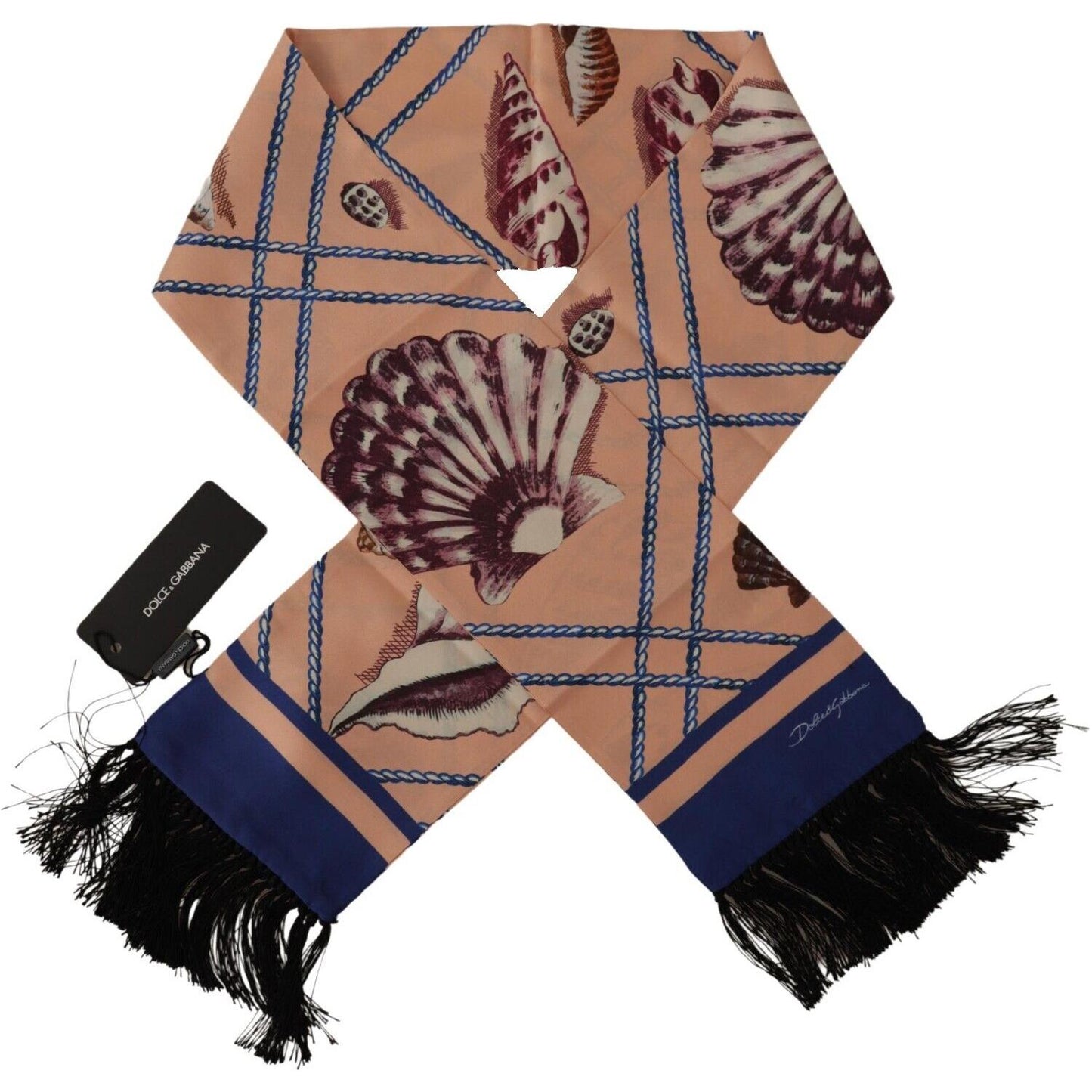 Dolce & Gabbana Multicolor Patterned Seashell DG Logo Shawl Fringe Scarf MS6201##