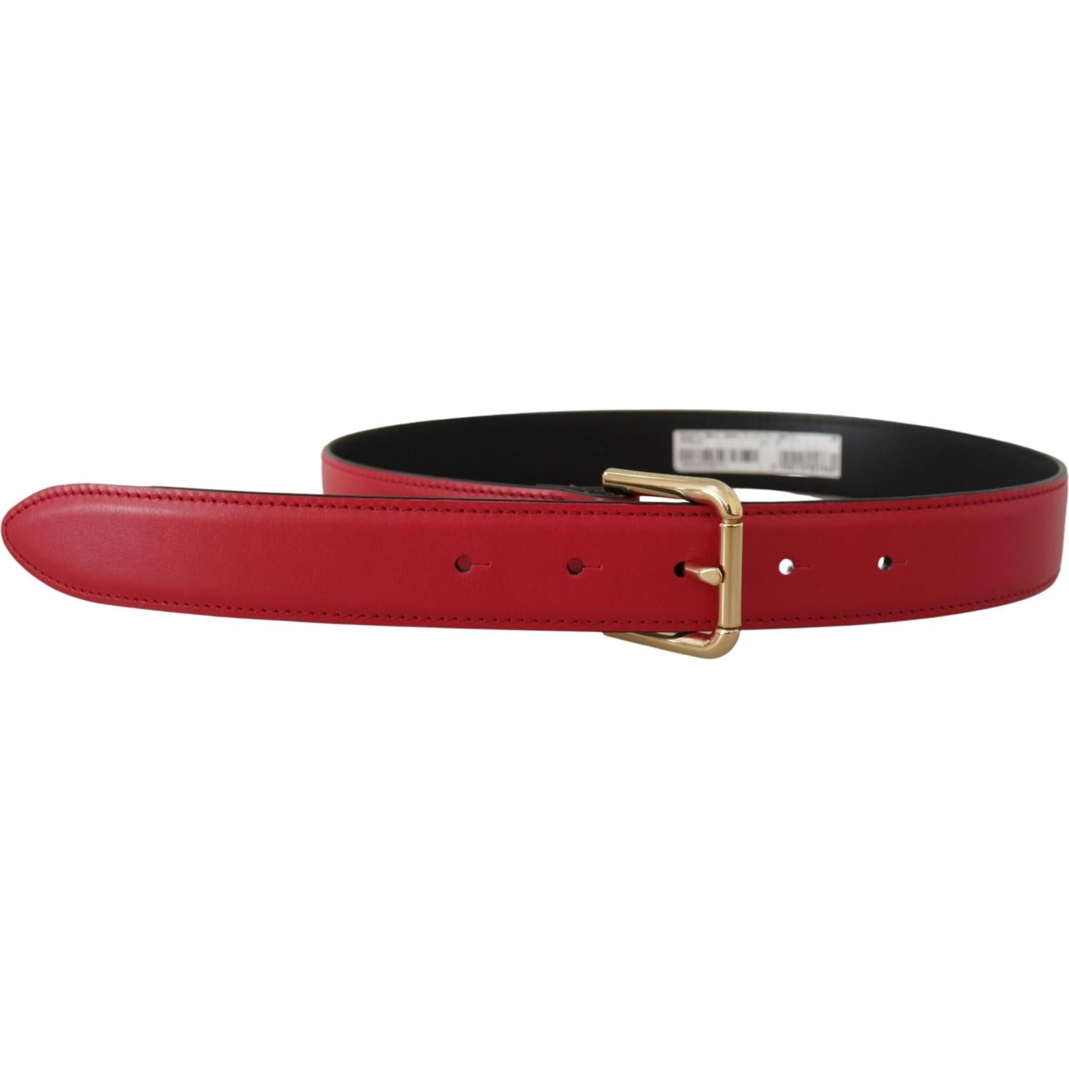 Dolce & Gabbana Red Calf Leather Gold Tone Logo Metal Buckle Belt