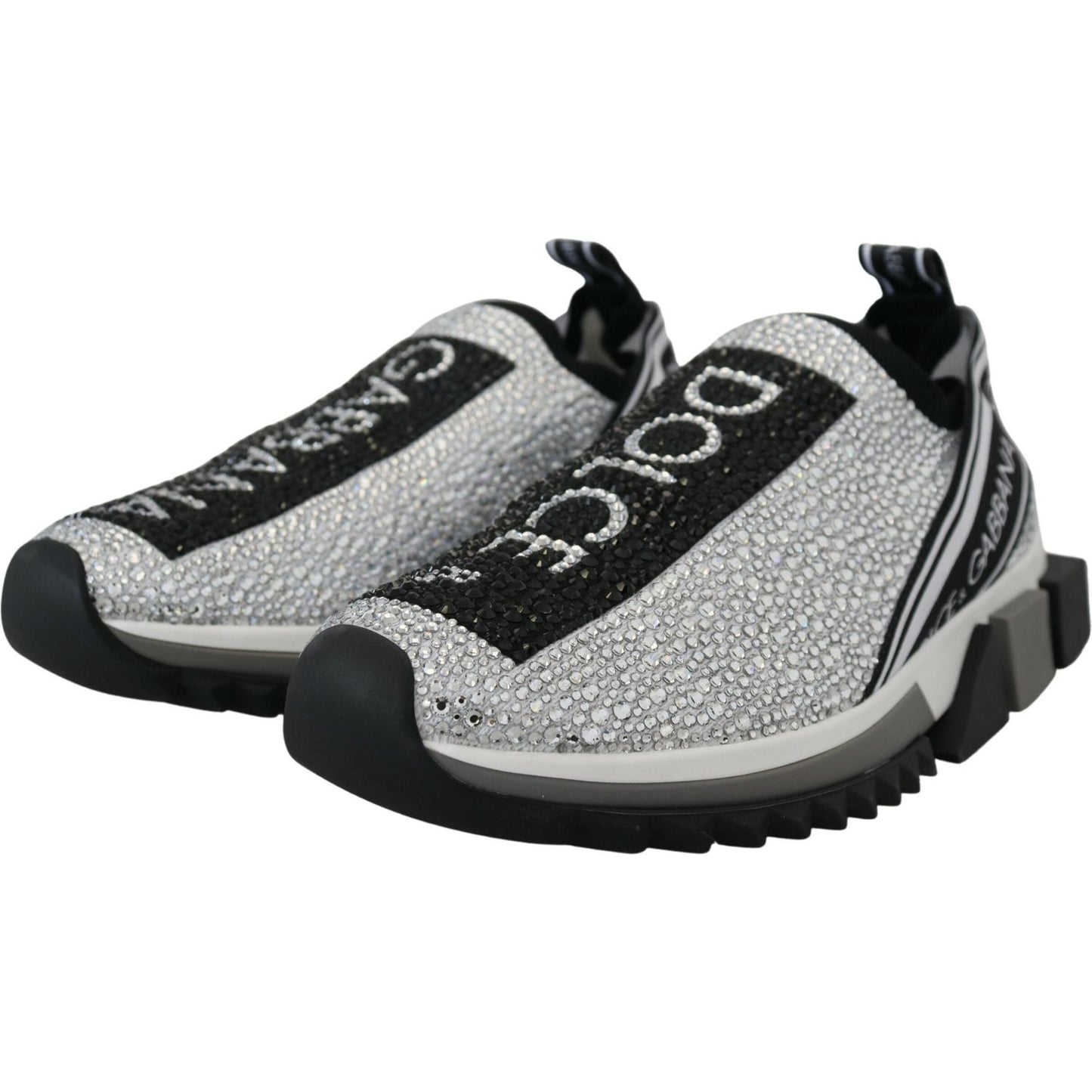Dolce & Gabbana Silver Rhinestones Sorrento Sneakers Shoes LA10188-37.5