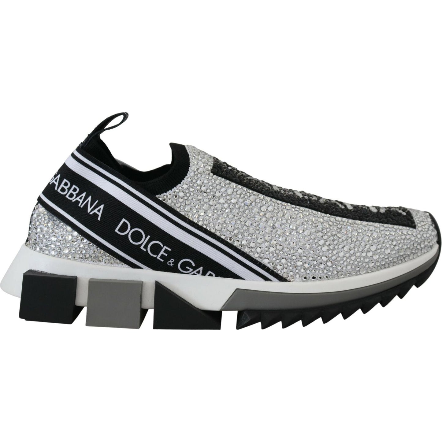 Dolce & Gabbana Silver Rhinestones Sorrento Sneakers Shoes LA10188-37.5