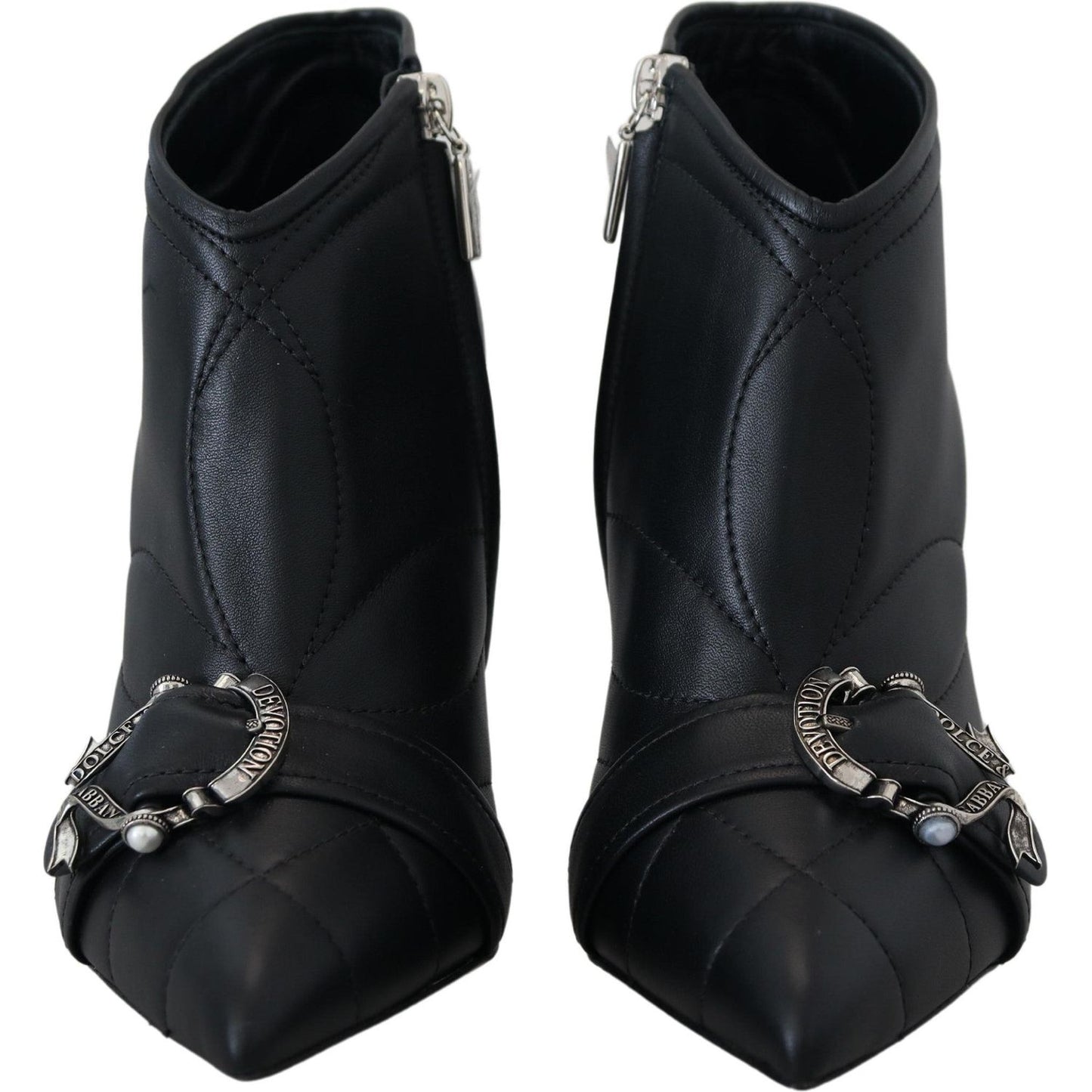 Dolce & Gabbana Black Devotion Quilted Buckled Ankle Boots Shoes LA10155- 39