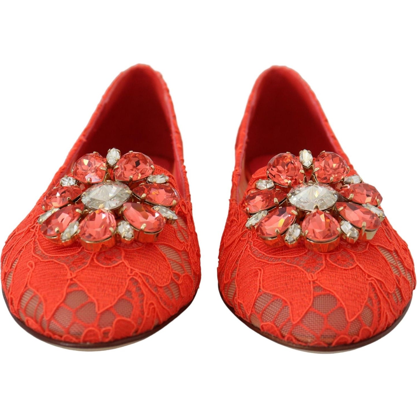 Dolce & Gabbana Red Taormina Lace Crystals Ballet Flats Shoes LA10177- 35