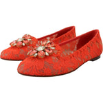 Dolce & Gabbana Red Taormina Lace Crystals Ballet Flats Shoes LA10177- 35