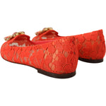 Dolce & Gabbana Red Taormina Lace Crystals Ballet Flats Shoes LA10177- 35