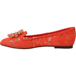 Dolce & Gabbana Red Taormina Lace Crystals Ballet Flats Shoes LA10177- 35