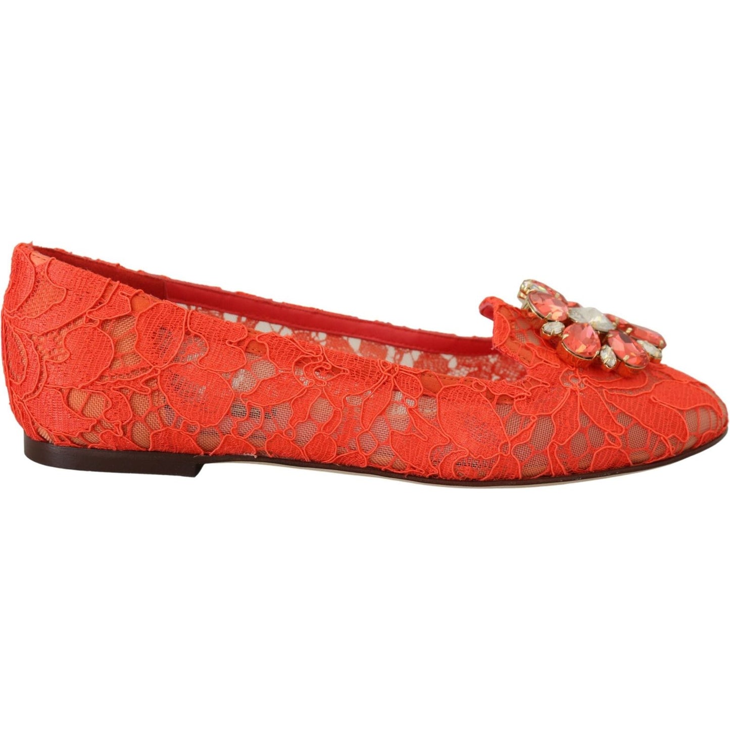 Dolce & Gabbana Red Taormina Lace Crystals Ballet Flats Shoes LA10177- 35