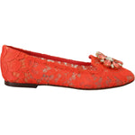 Dolce & Gabbana Red Taormina Lace Crystals Ballet Flats Shoes LA10177- 35