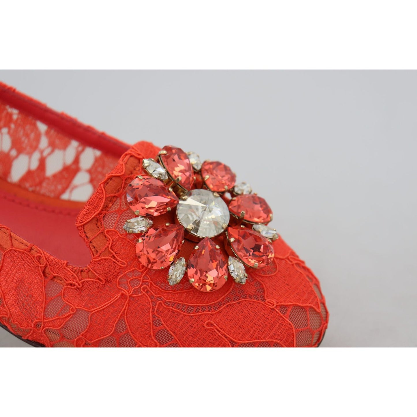 Dolce & Gabbana Red Taormina Lace Crystals Ballet Flats Shoes LA10177- 35