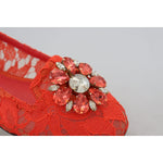 Dolce & Gabbana Red Taormina Lace Crystals Ballet Flats Shoes LA10177- 35