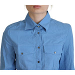 Ferre Blue Cotton Long Sleeves Collared Button Down Top TSH83359- 38