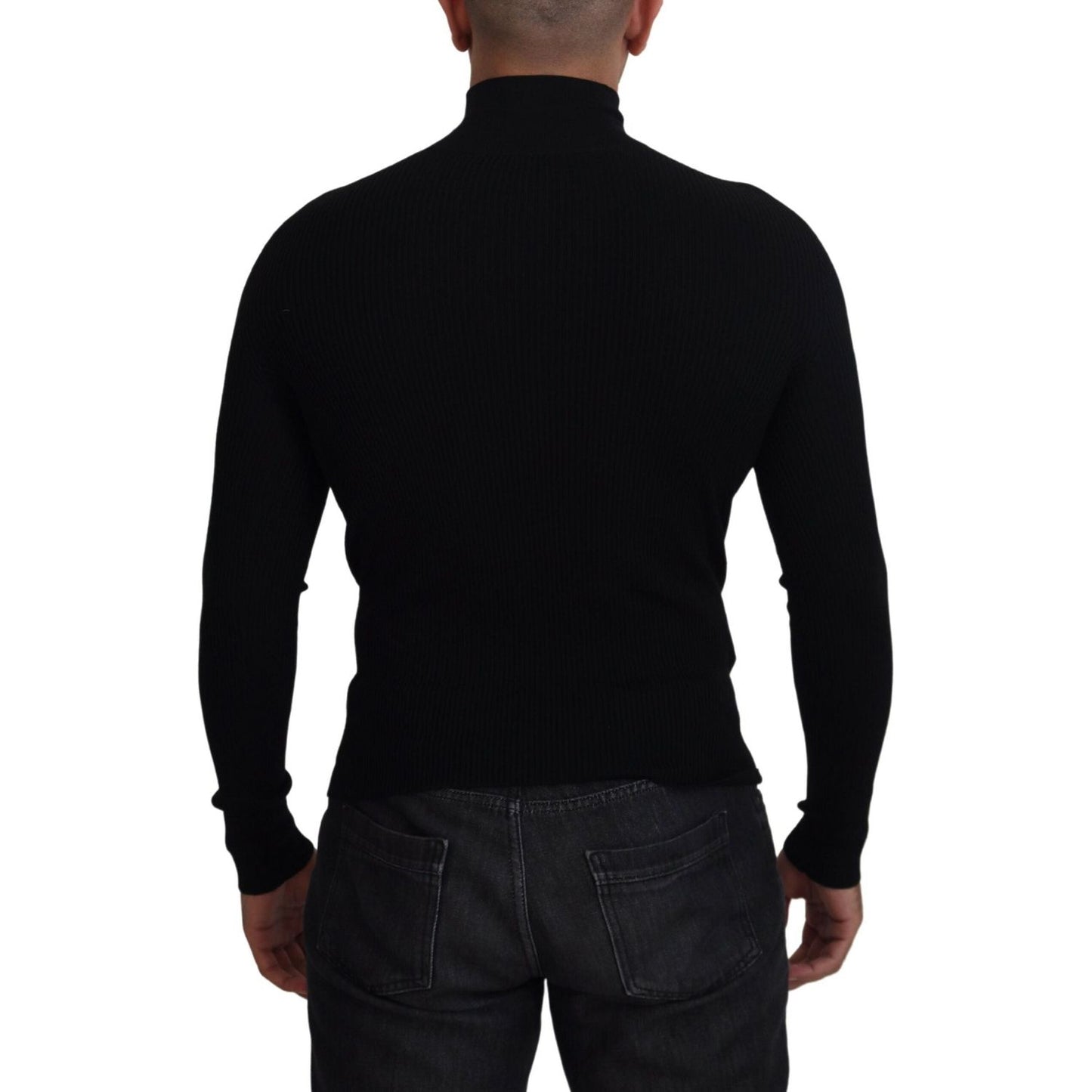 Dolce & Gabbana Black Half Zip Turtleneck Pullover Sweater