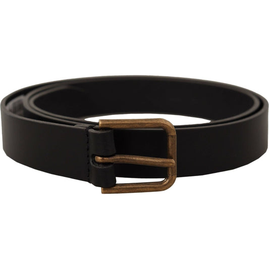 Dolce & Gabbana Black Calf Leather Brass Logo Engraved Buckle Belt