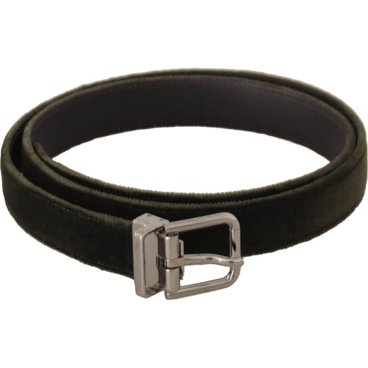 Dolce & Gabbana Green Velvet Silver Tone Metal Buckle Belt