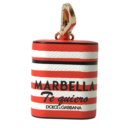 Dolce & Gabbana Orange Stripe Dauphine Leather Logo Strap Airpod Case