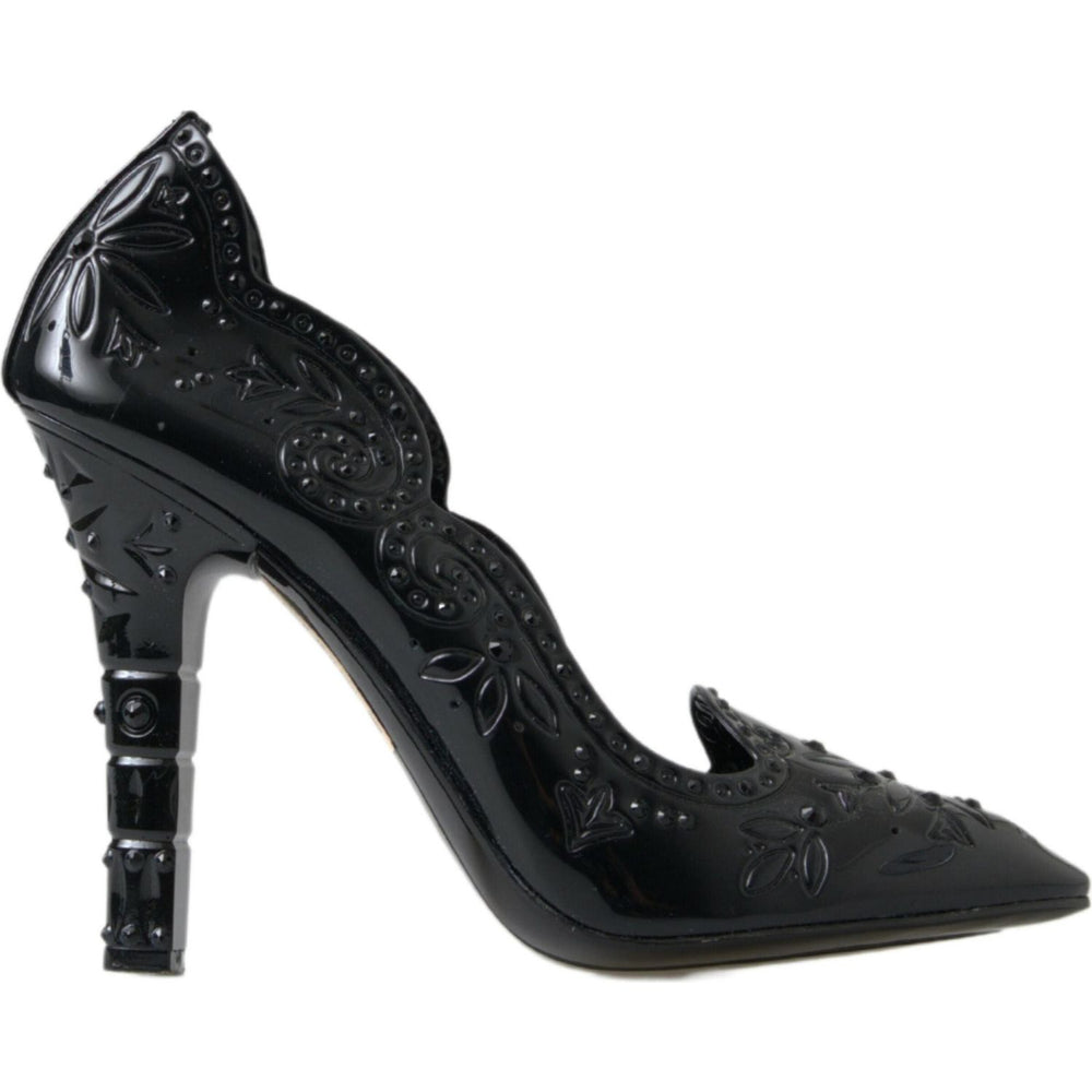 Dolce & Gabbana Black CINDERELLA Floral Crystal Heels Shoes LA10232-39