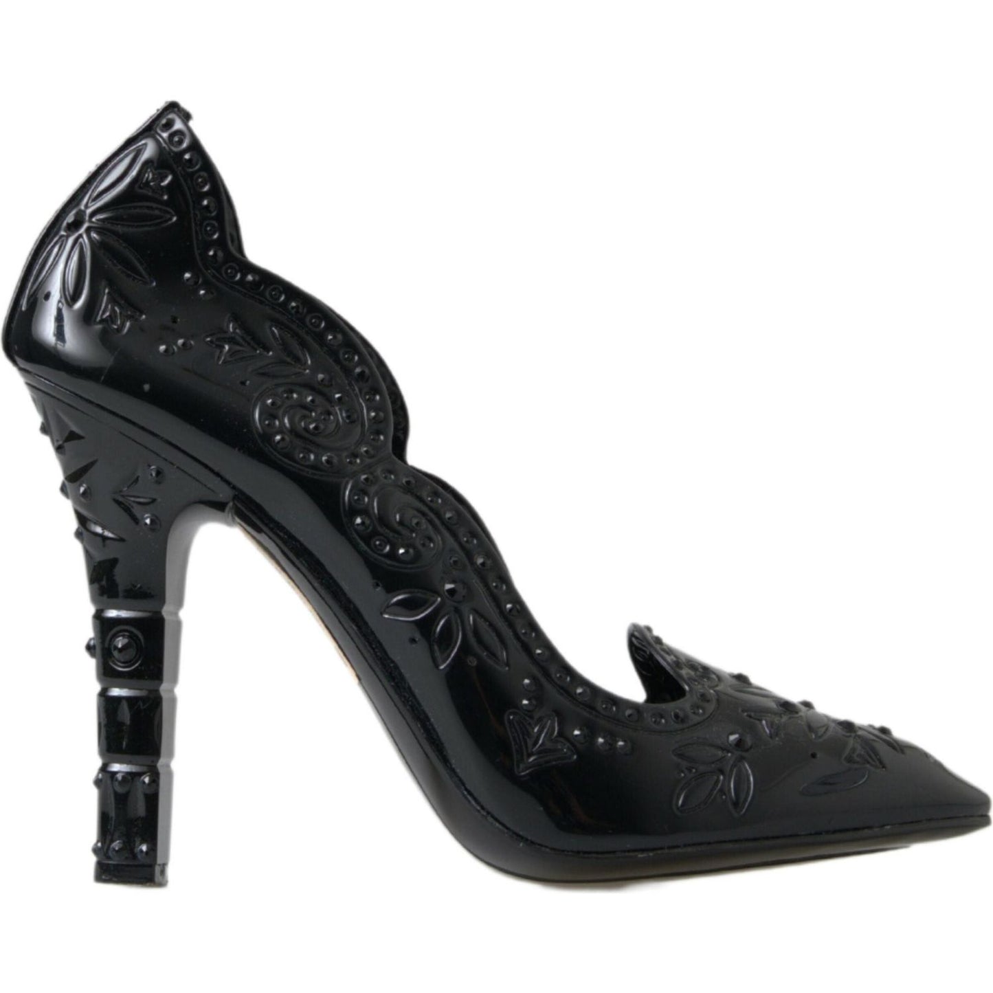 Dolce & Gabbana Black CINDERELLA Floral Crystal Heels Shoes LA10232-39