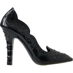Dolce & Gabbana Black CINDERELLA Floral Crystal Heels Shoes LA10232-39
