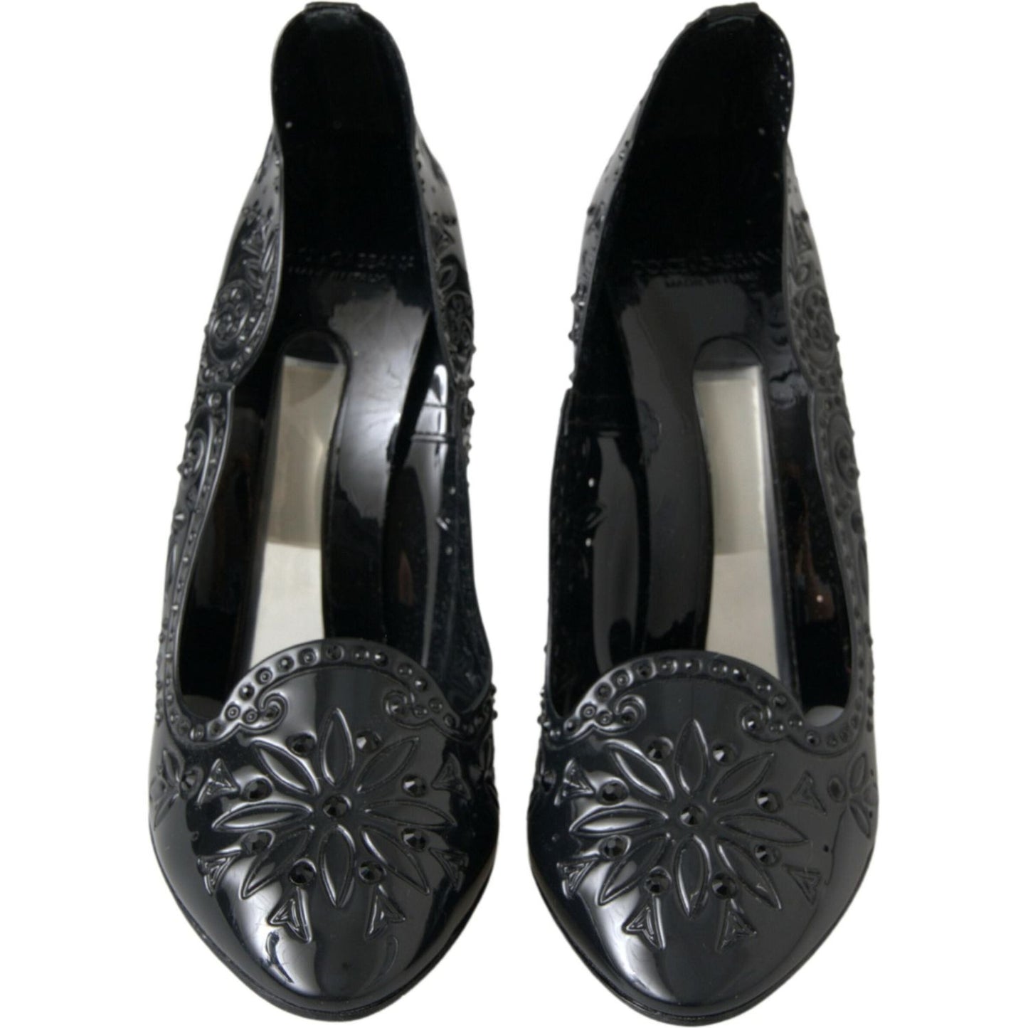 Dolce & Gabbana Black CINDERELLA Floral Crystal Heels Shoes LA10232-39