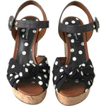 Dolce & Gabbana Black Wedges Polka Dotted Ankle Strap Shoes Sandals LA10239-35.5