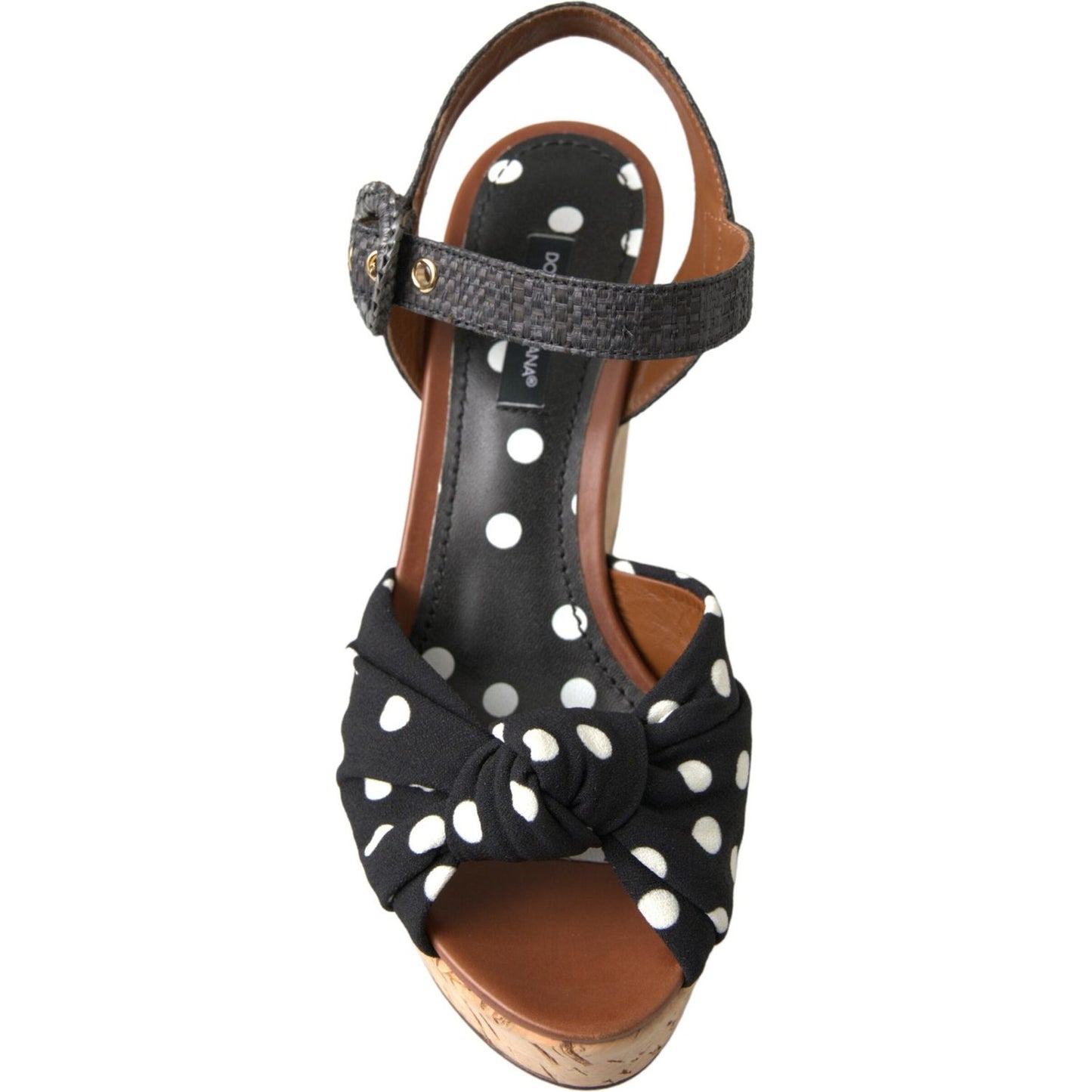 Dolce & Gabbana Black Wedges Polka Dotted Ankle Strap Shoes Sandals LA10239-35.5