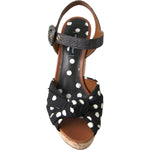 Dolce & Gabbana Black Wedges Polka Dotted Ankle Strap Shoes Sandals LA10239-35.5