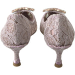 Dolce & Gabbana Pink Floral Lace DG Crystal Pumps Shoes LA10246-35.5