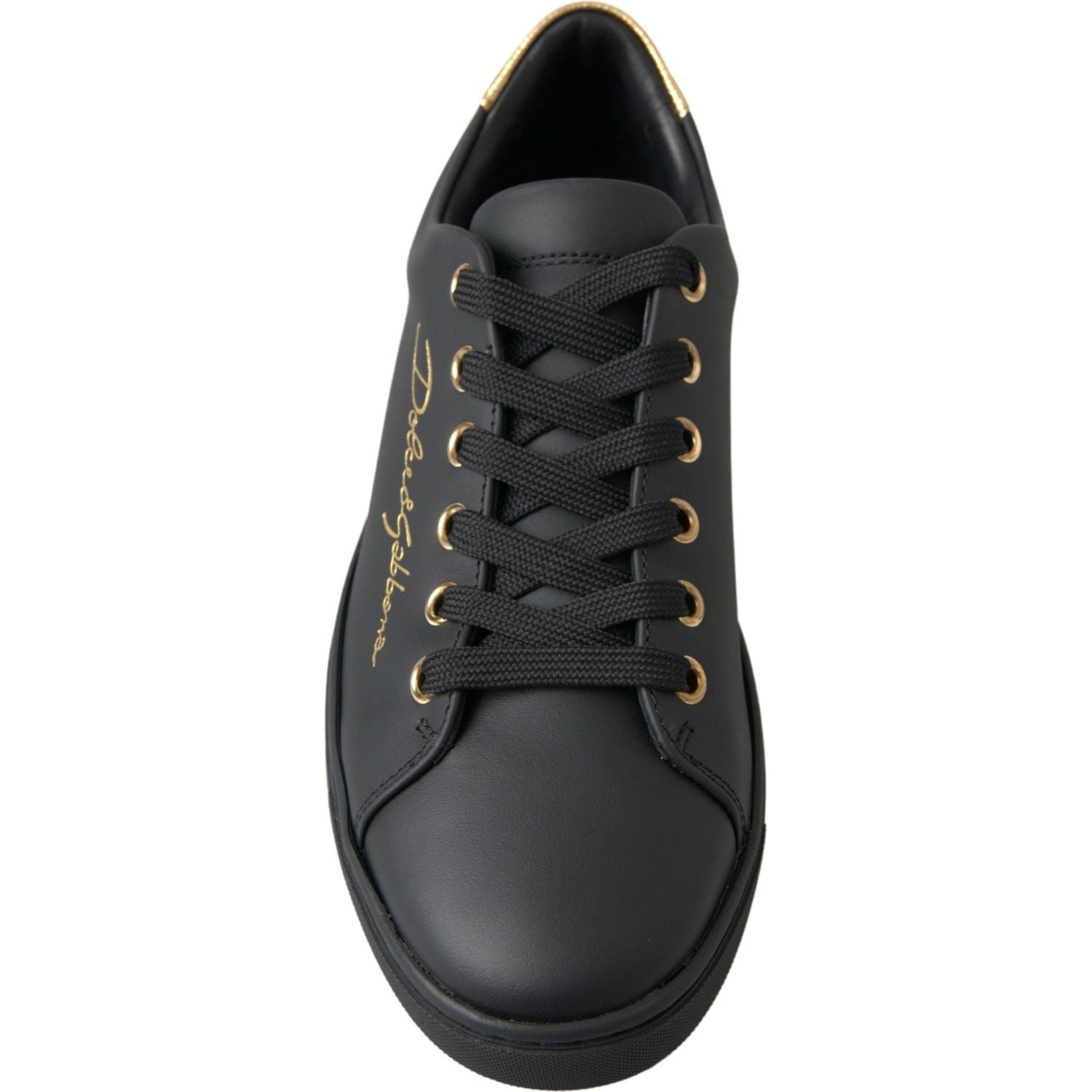 Dolce & Gabbana Black Gold Leather Classic Sneakers Shoes