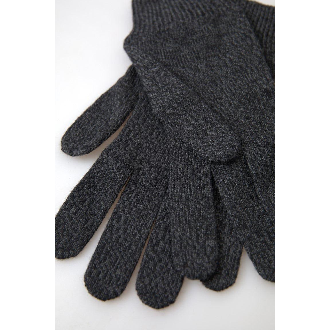 Dolce & Gabbana Gray Virgin Wool Knit Hands Mitten Men Gloves LB30104-8.5