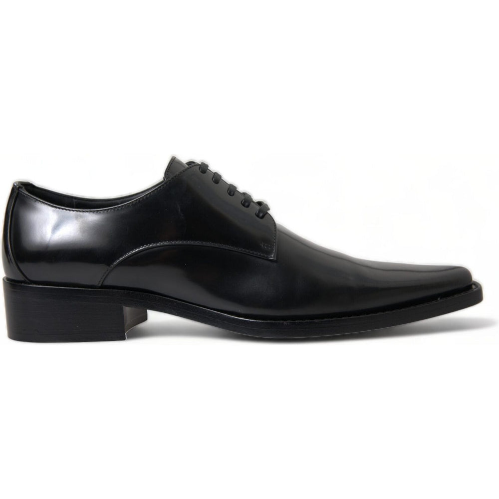 Dolce & Gabbana Black Leather Lace Up Formal Flats Shoes LA10446-38