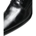 Dolce & Gabbana Black Leather Lace Up Formal Flats Shoes LA10446-38