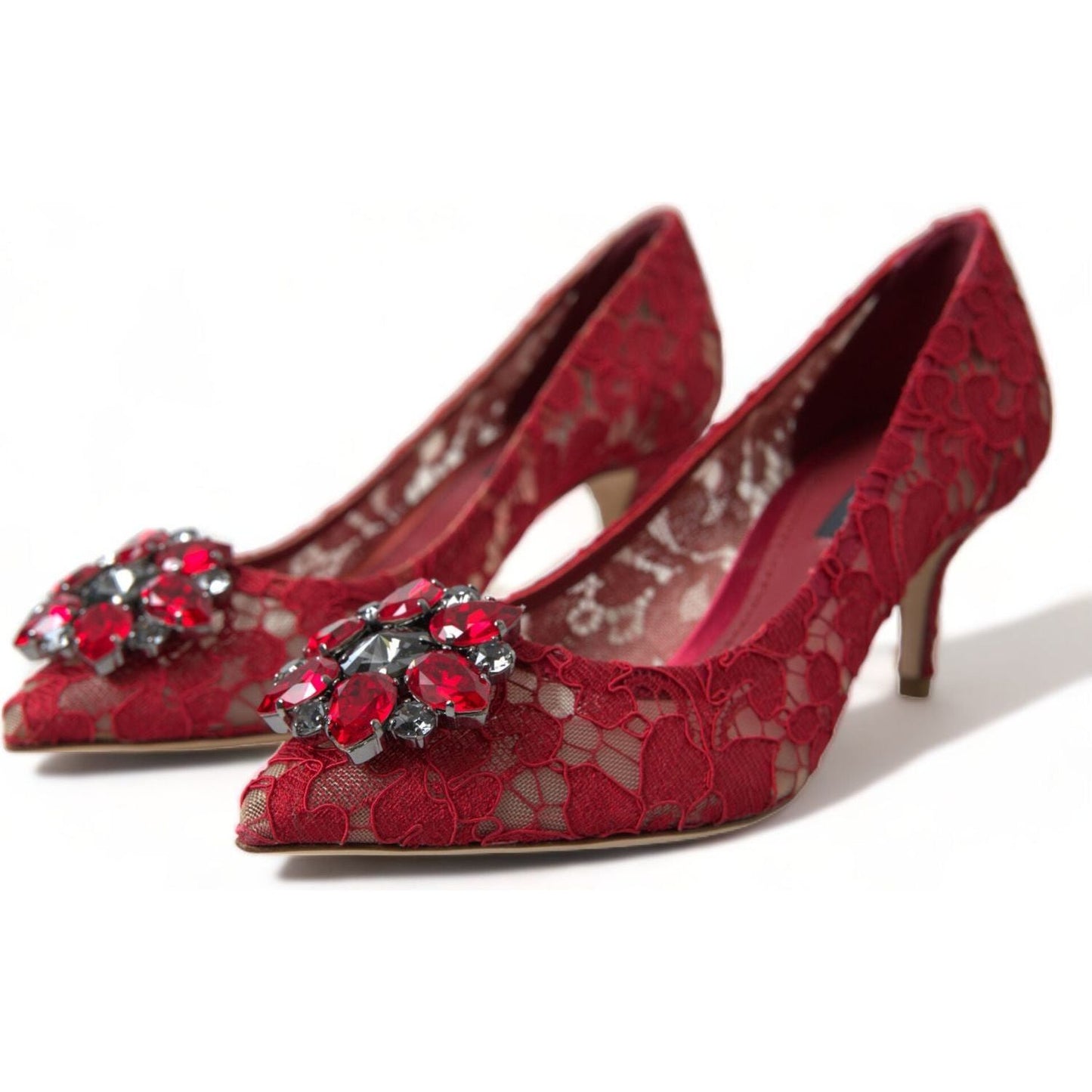 Dolce & Gabbana Red Taormina Lace Crystal Heels Pumps Shoes LA10352-36