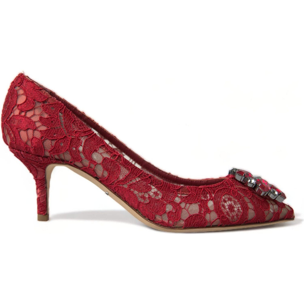Dolce & Gabbana Red Taormina Lace Crystal Heels Pumps Shoes LA10352-36
