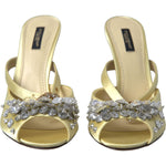 Dolce & Gabbana Yellow Satin Crystal Mary Janes Sandals LA10359-39