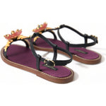Dolce & Gabbana Black Crystal Gold Sandals Leather Shoes LA10367-35