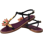 Dolce & Gabbana Black Crystal Gold Sandals Leather Shoes LA10367-35