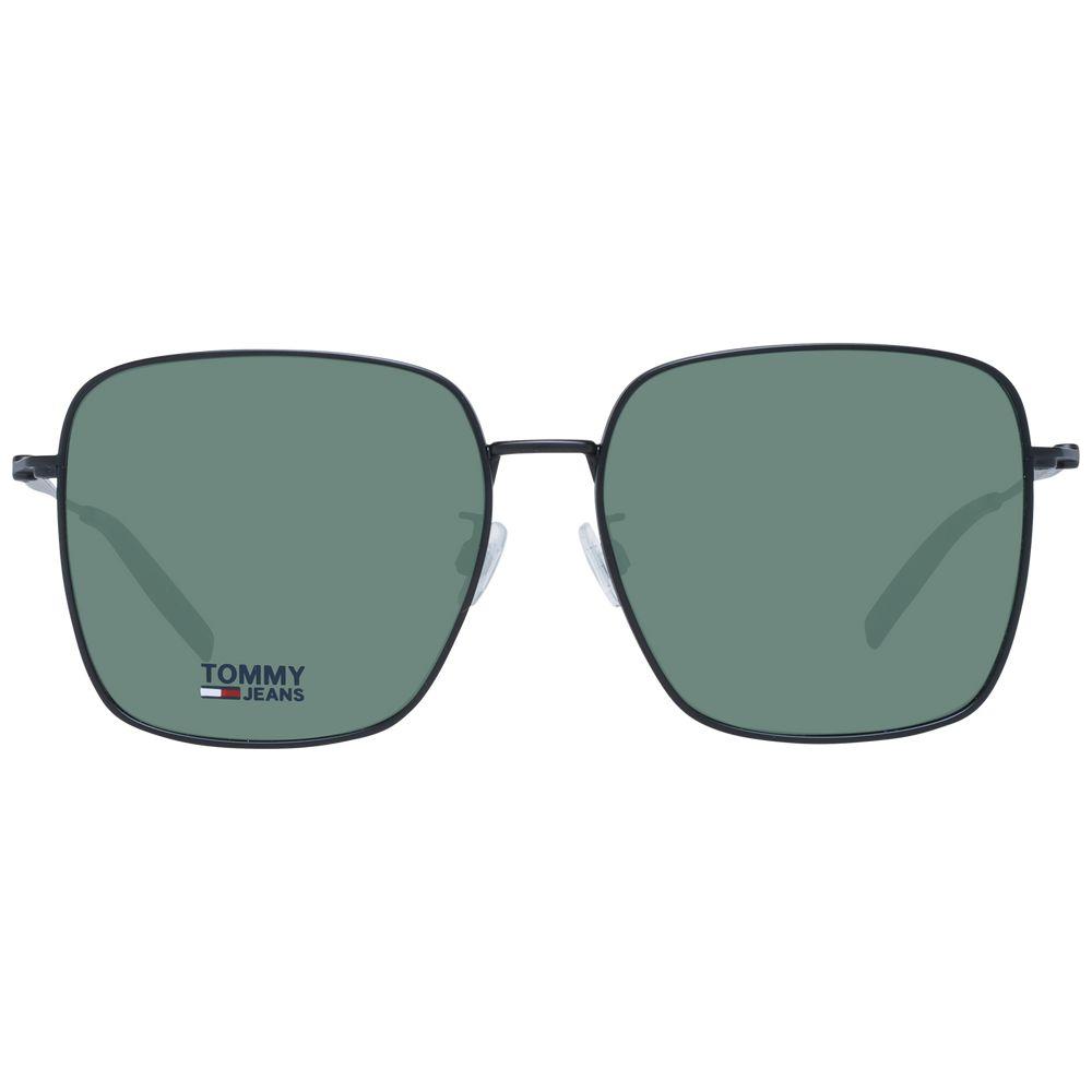 Tommy Hilfiger black trapezium unisex sunglasses with green lenses, metal frame, full-rim design, 100% UVA & UVB protection, size 60-0-145.