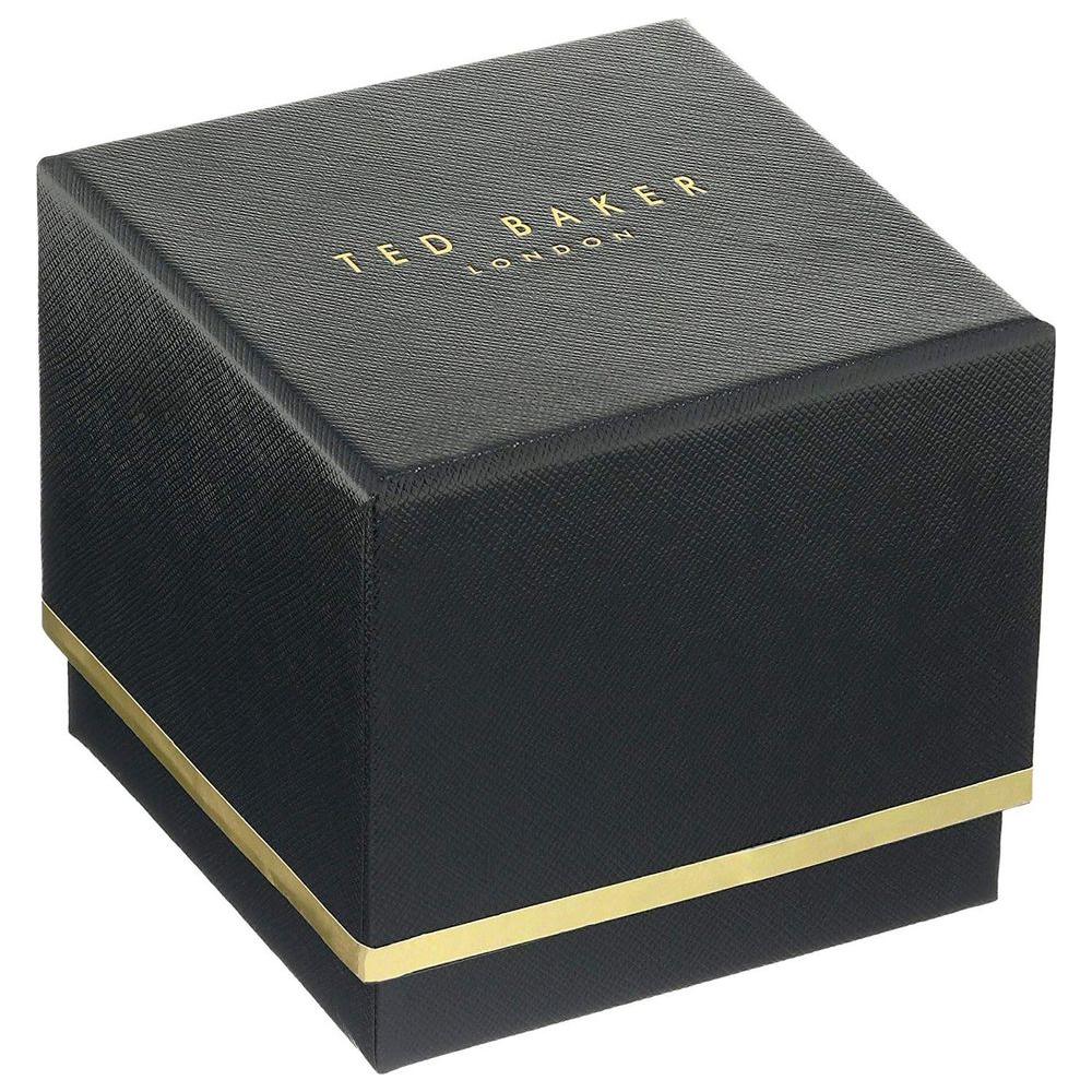Ted Baker watch box in black with gold lettering and trim, suitable for fashionable women's rose gold watches.