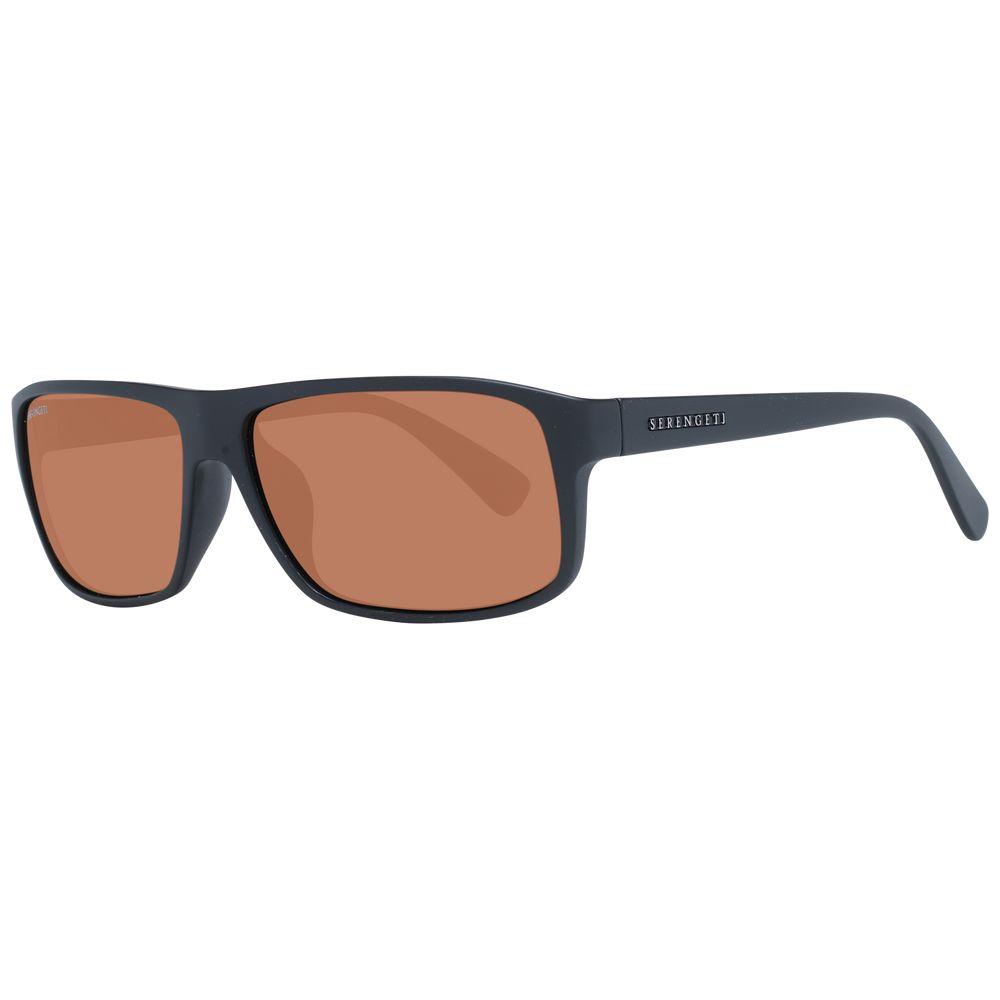 Serengeti Black Unisex Sunglasses with black plastic frame, photochromatic polarized lenses, rectangle full-rim style, UVA/UVB protection.