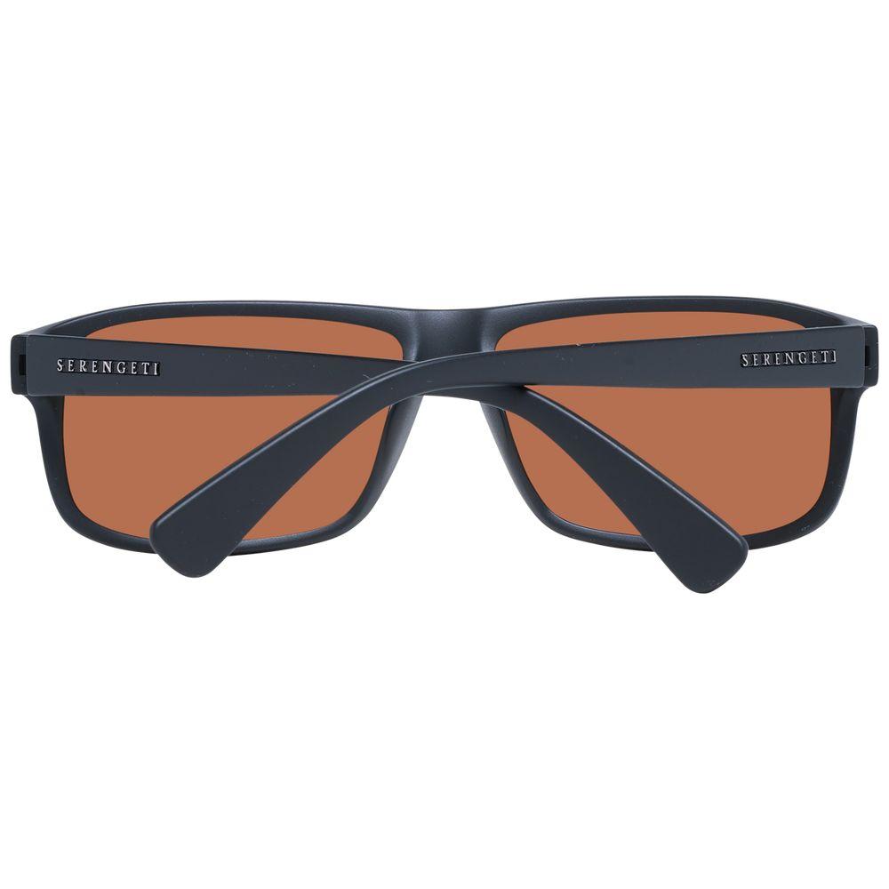 Serengeti black unisex sunglasses with photochromatic polarized lenses, rectangle full-rim style, plastic frame, 100% UVA & UVB protection.