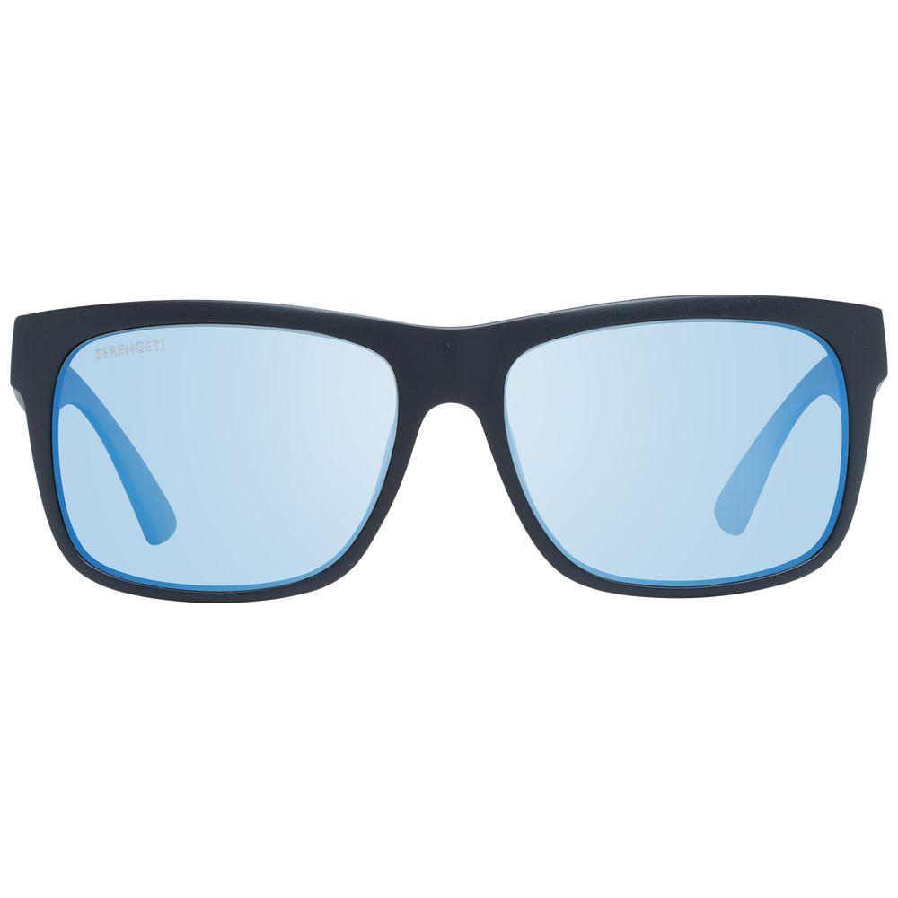 Serengeti black unisex sunglasses with blue photochromatic polarized lenses and full-rim rectangular plastic frame.