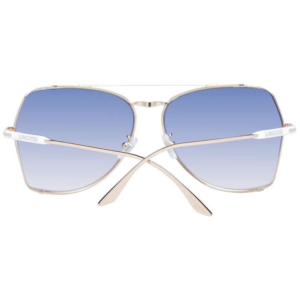 Longines gold aviator sunglasses for women with blue gradient lenses, half-rim metal frame for UVA & UVB protection.