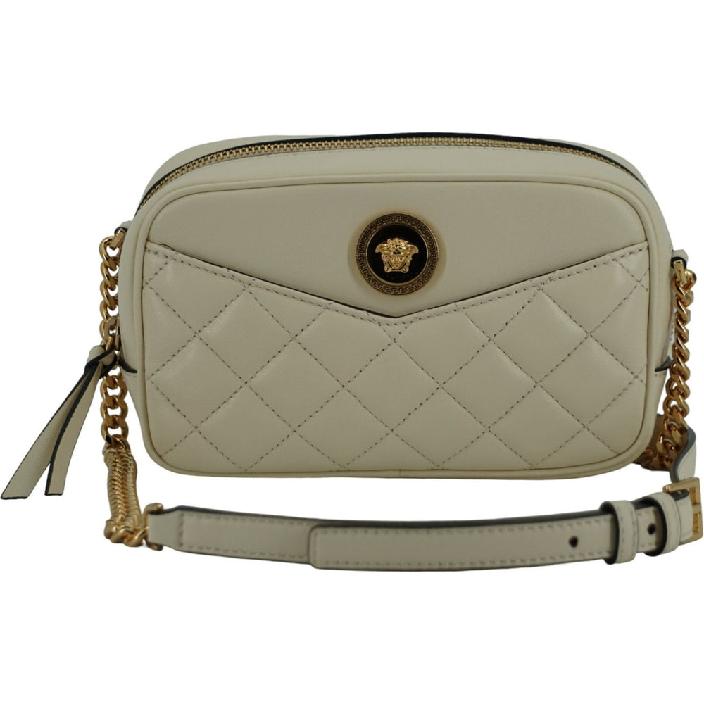 Versace Elegant White Lamb Leather Camera Bag 8056204191183