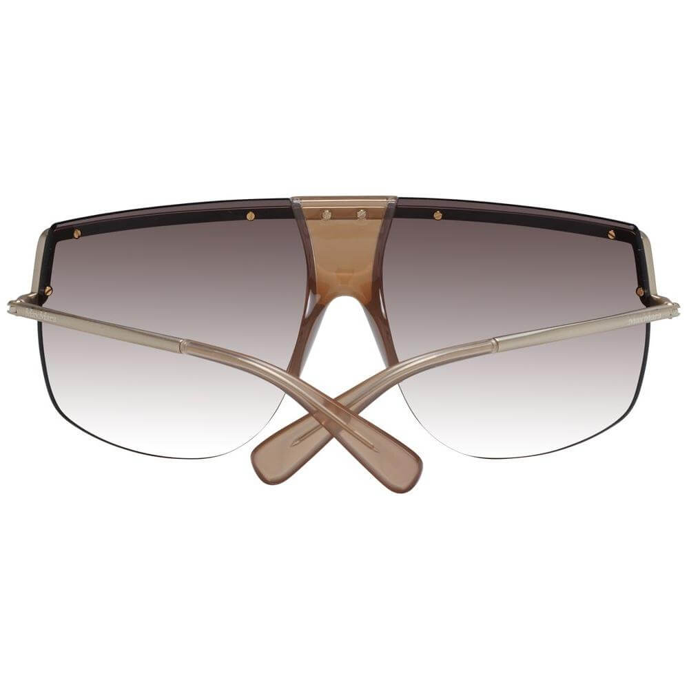 Max Mara gold aviator sunglasses for women with gradient brown lenses, metal half-rim frame, and UV protection.